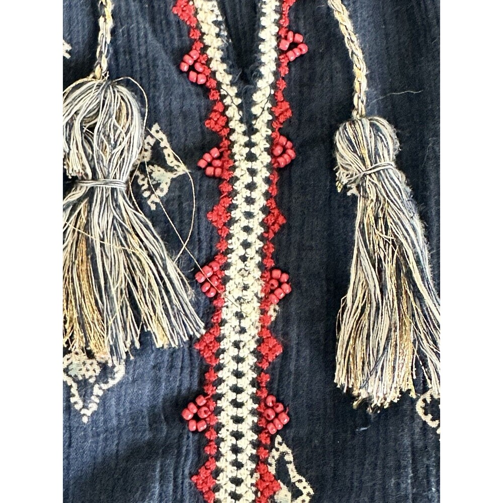 Lucky Brand Tank Top M Sleeveless Navy Embroidered Boho Festival Peasant Shirt - Picture 4 of 7